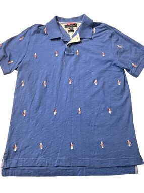 Tommy Hilfiger Men's Slim Fit Embroidered Hawaiian Hula Girl Blue Polo T Shirt L